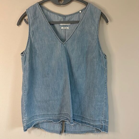 Rag & Bone Chambray Raw Hem Denim Tank Top - Picture 1 of 6